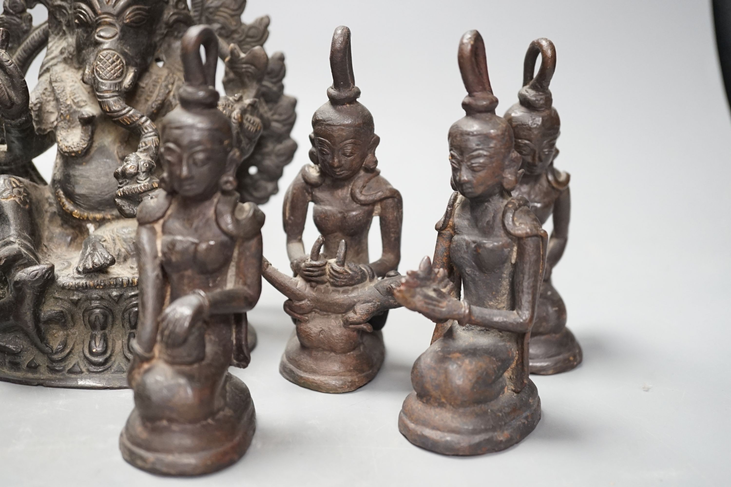 A group of 19th century and later Indian bronze figures of deities, tallest 19cm.